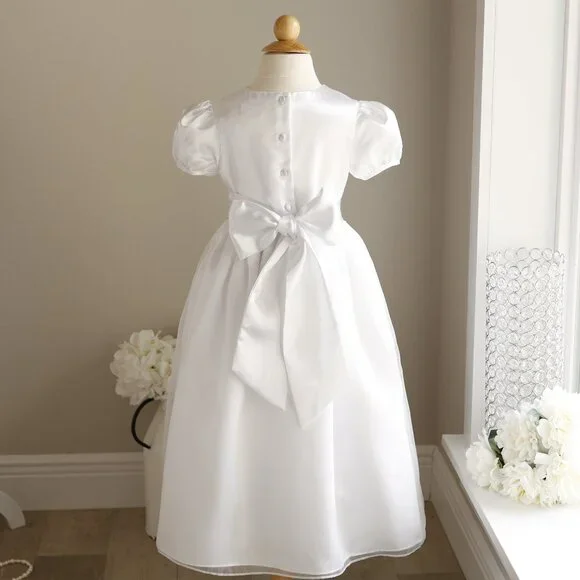 strapless open back dress White Sheer Midi Dress – Organza Overlay with Inner Slip main image 1